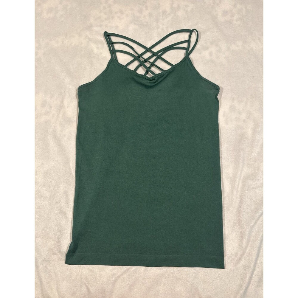 YELLET Green Scoop Neck Strappy Spaghetti Back Stretch Tank Top Women's One Size
